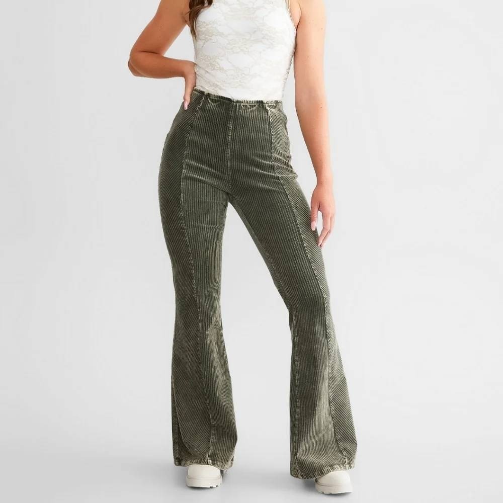 Oli & Hali Corduroy Flare Pants Sage Green Ribbed S Fall Indie Boho Retro Earthy